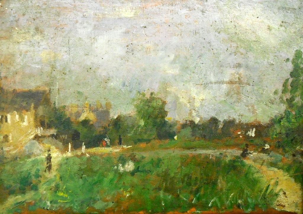 Appraisal: By Bernard Dunstan b - landscape sketch with buildings and