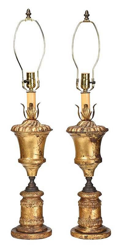 Appraisal: Pair Italian Gilt Tole Campana Urn Form Lamps late th