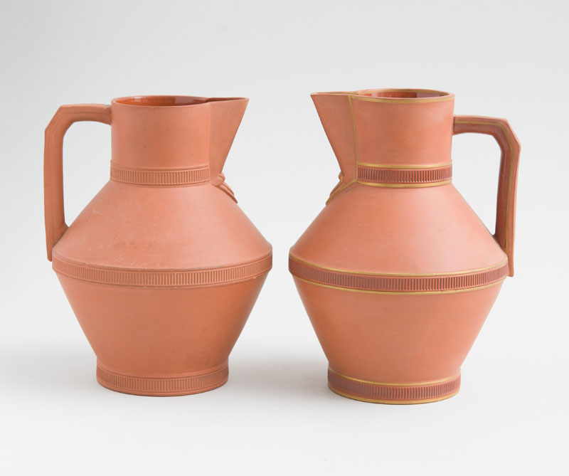 Appraisal: CHRISTOPHER DRESSER ATTRIBUTION TWO WATCOMB TORQUAY PITCHERS Terracotta marked x