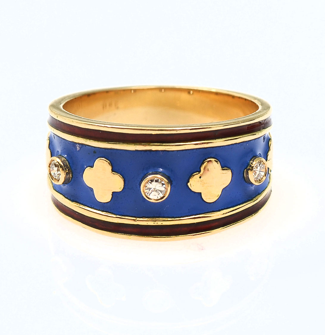 Appraisal: K COLOR ENAMEL DIAMOND EUROPEAN MADE RING Stylish color enamel