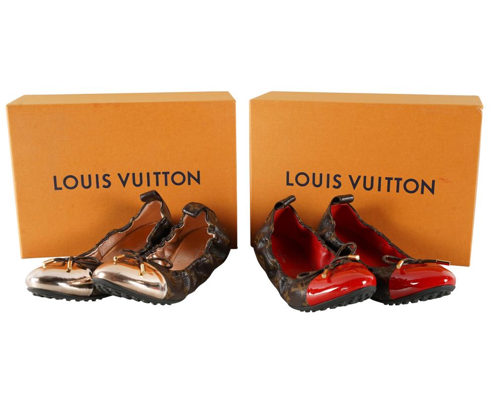 Appraisal: TWO PAIRS OF LOUIS VUITTON FLATSeach with shoe bag and