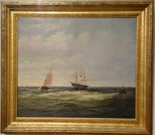 Appraisal: th century oil on canvas Three Masted Sailing Vessel off