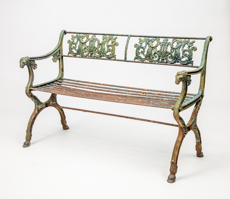 Appraisal: GREEN PAINTED CAST-IRON BENCH IN THE STYLE OF KARL FREIDRICH