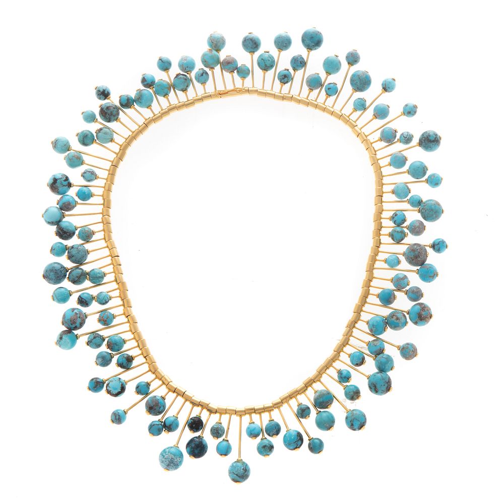 Appraisal: A Statement Turquoise Bead Bib Necklace in K K yellow