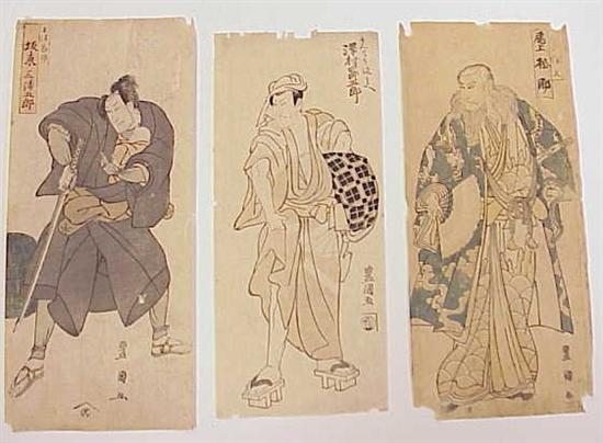 Appraisal: Toyokuni I Japanese three woodblock prints actor portraits each with