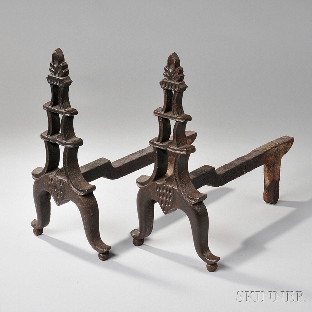 Appraisal: Pair of Cast Iron Pagoda-form Andirons America th century ht