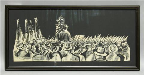 Appraisal: VICTOR DE PAUW AMERICAN - CROWD WATCHING MARCHING SOLDIERS -