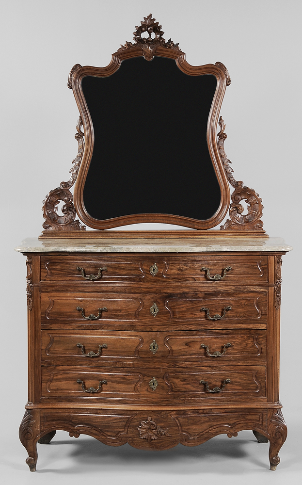 Appraisal: Provincial Louis XV Style Walnut Marble-Top Commode French late- th