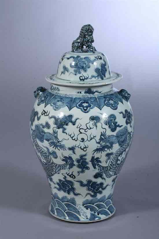 Appraisal: LARGE CHINESE BLUE AND WHITE PORCELAIN BALUSTER DRAGON VASE AND