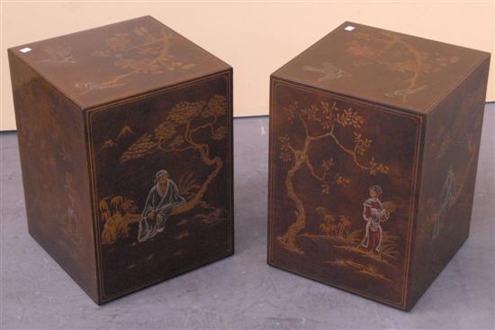 Appraisal: PAIR OF CHINOISSERIE CUBES Teak gilt decoration with birds and