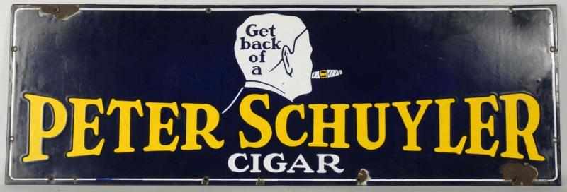 Appraisal: Porcelain Peter Schuyler Cigar Sign Description Beautiful image and color