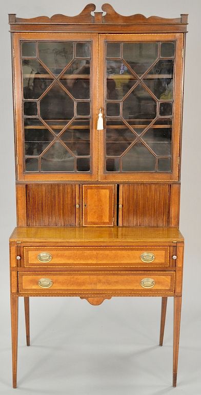 Appraisal: Federal style mahogany tambour secretary desk in two parts made