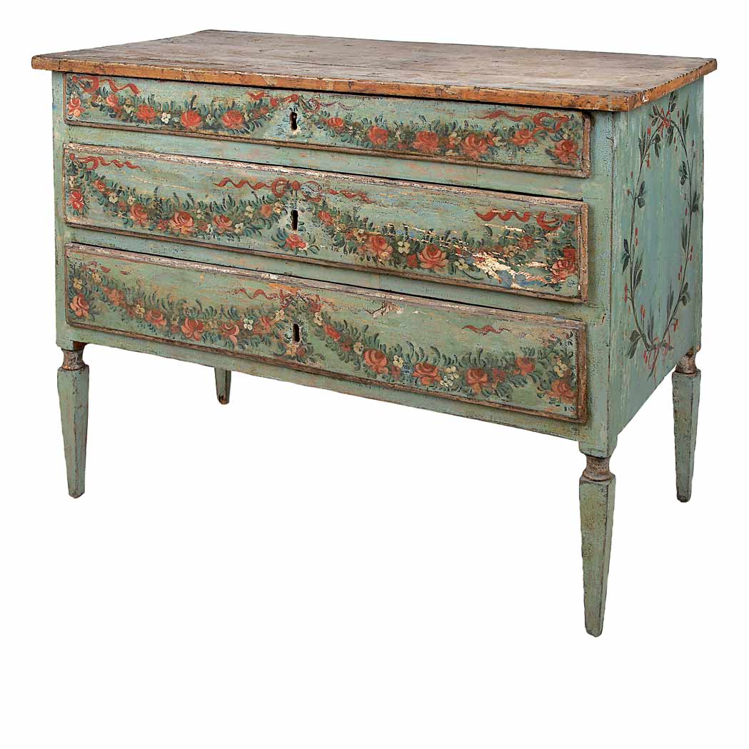 Appraisal: Italian Neoclassical Painted Commode Late th century The rectangular faux