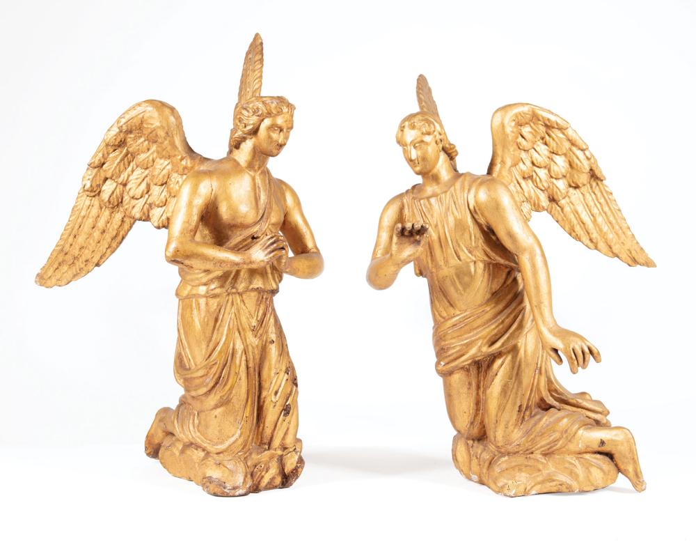 Appraisal: Pair of Continental Giltwood Figures of Angels taller h in