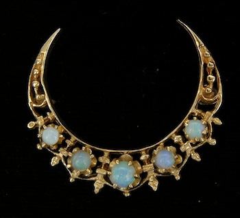 Appraisal: Yellow Gold Crescent Brooch with Opals k yellow gold cast