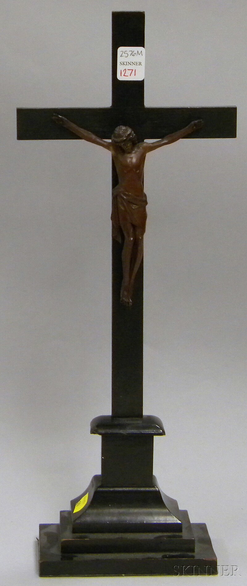 Appraisal: Continental Carved Boxwood Christ on Ebonized Wood Crucifix ht in