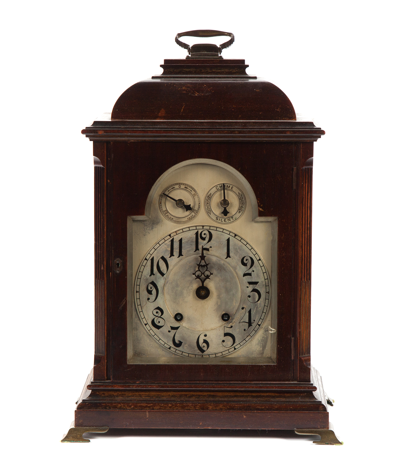 Appraisal: BRACKET-STYLE MANTEL CLOCK Germany st quarter- th century mahogany Silvered