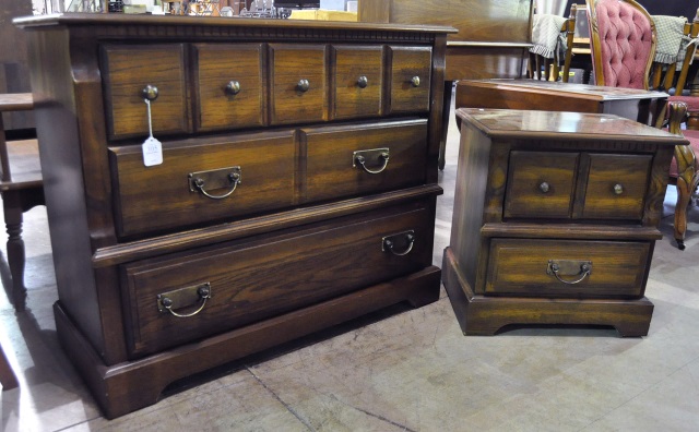 Appraisal: Three Drawer Chest In Stained Hardwood x Together with matching