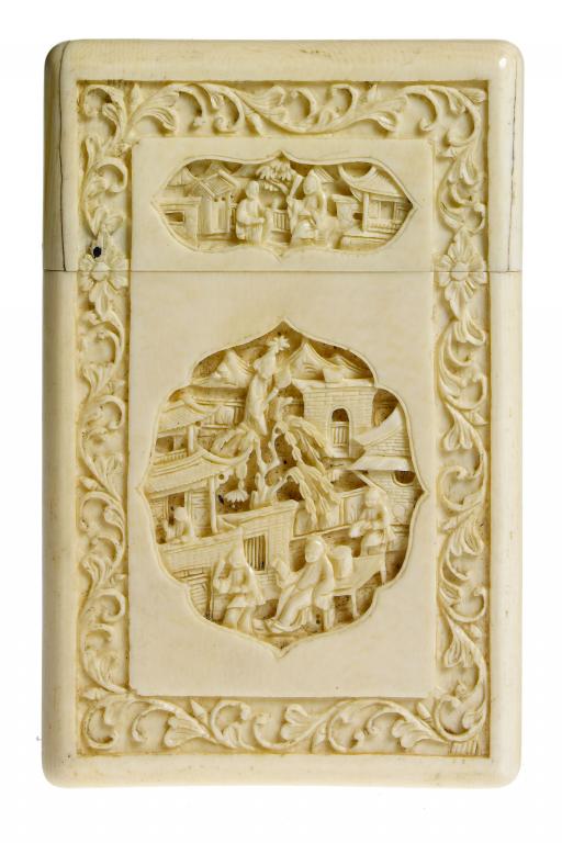 Appraisal: AN IVORY CARD CASE AND COVER carved in sunken relief