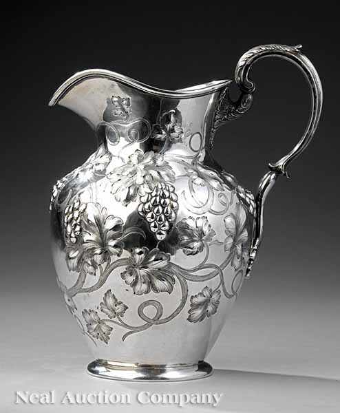 Appraisal: An American Coin Silver Repouss Water Pitcher Bigelow Bros Kennard