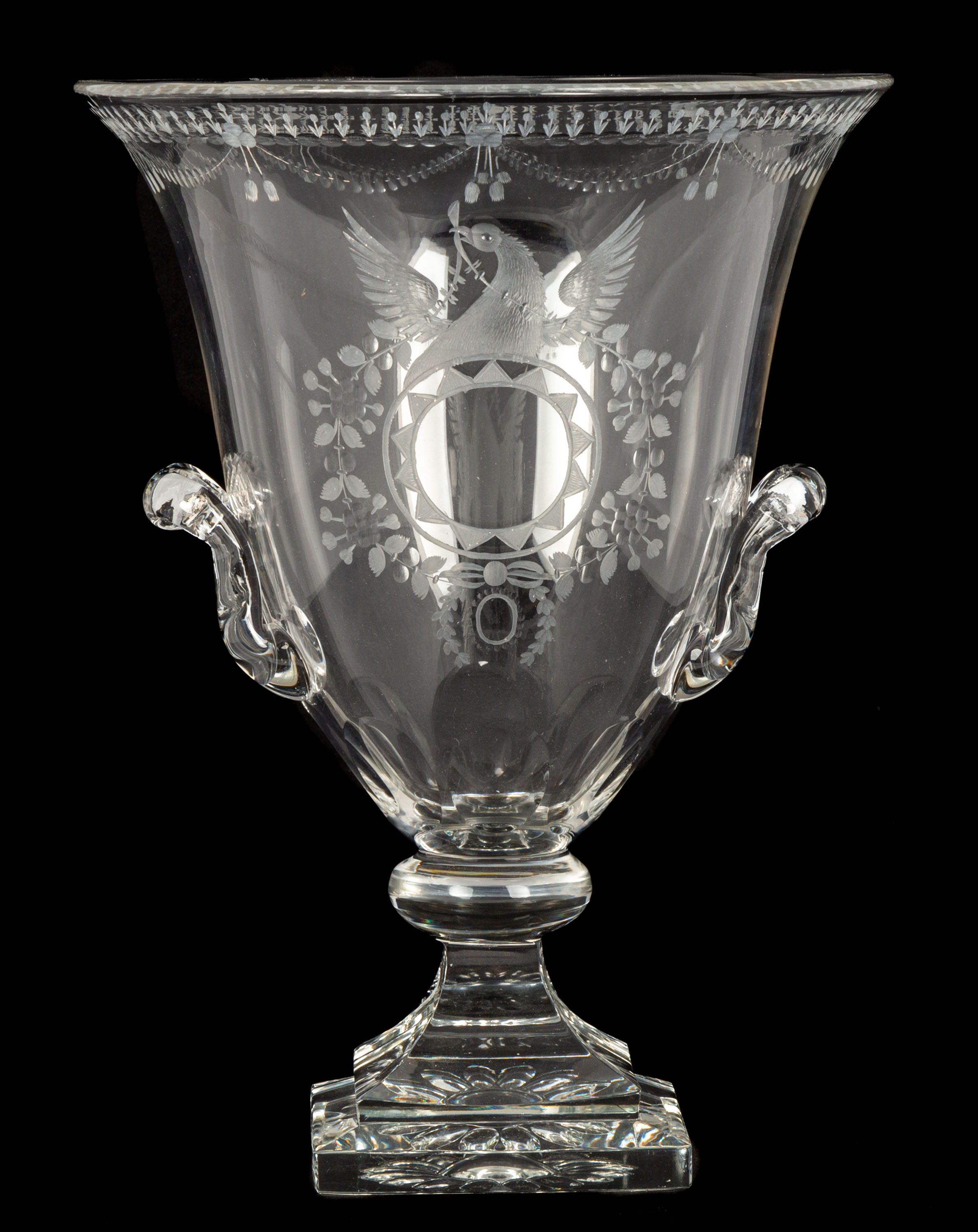 Appraisal: STEUBEN STRAWBERRY MANSION TROPHY VASE Corning NY circa Signed 'Steuben'