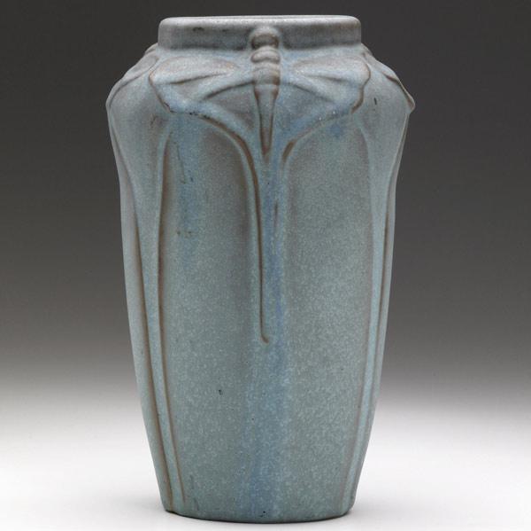 Appraisal: VAN BRIGGLE Bulbous vase embossed with moths and covered in