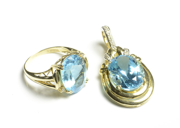 Appraisal: TWO ARTICLES OF BLUE TOPAZ AND DIAMOND JEWELRY including a