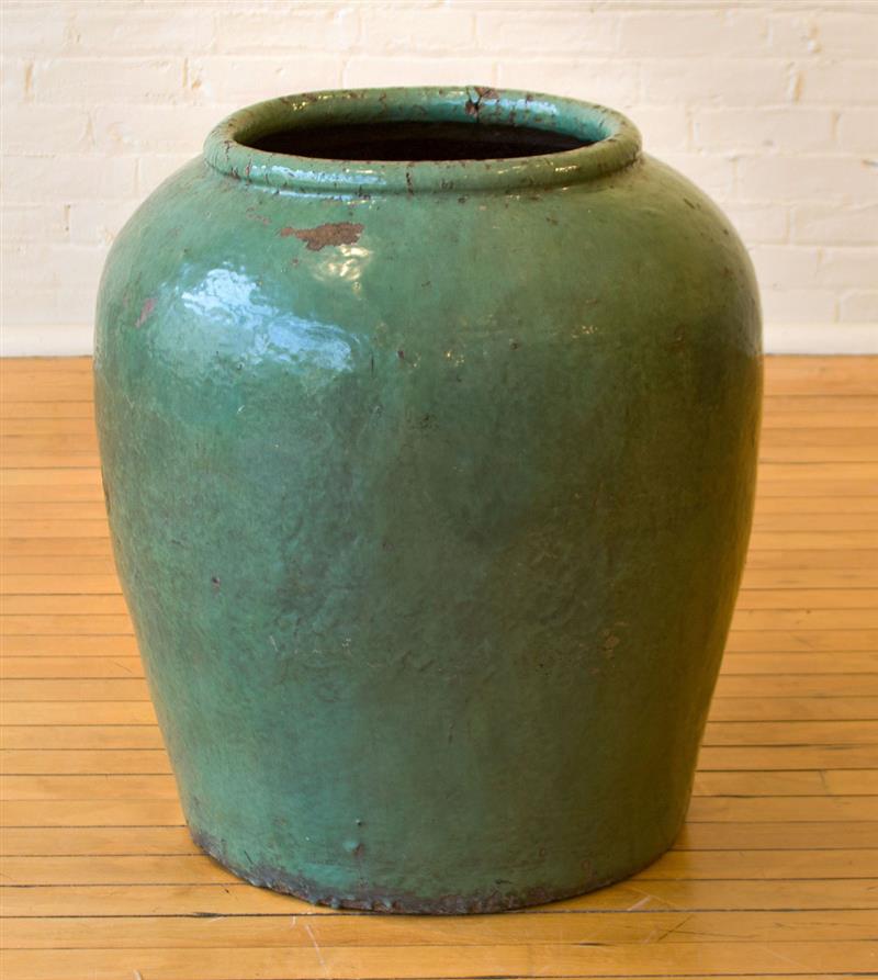 Appraisal: LARGE CHINESE CELADON-GLAZED POTTERY JAR x in diam Estimate -