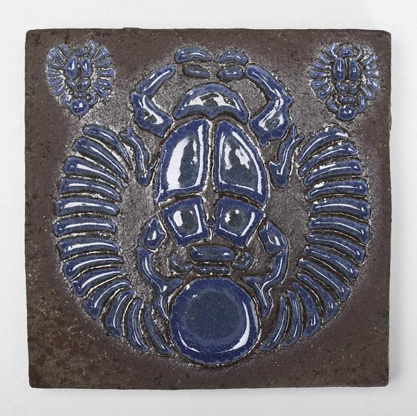 Appraisal: ENFIELD Attr Red clay tile with glazed beetles Unsigned sq