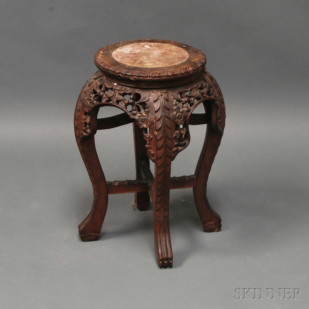 Appraisal: Asian Carved Hardwood Marble-top Stand th th century the inset