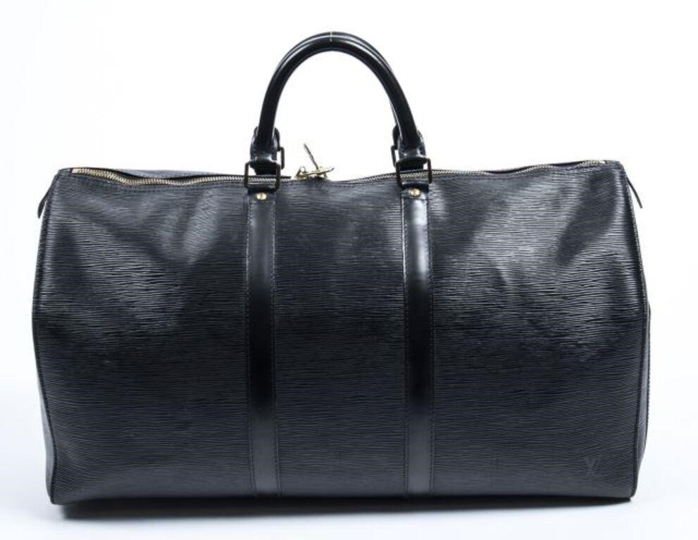 Appraisal: Louis Vuitton Keepall travel bag in black Epi leather with