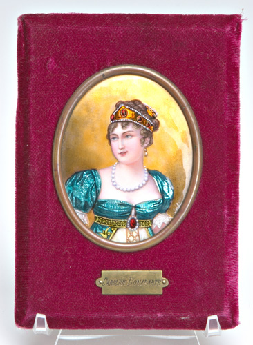 Appraisal: LIMOGES French enamel portrait miniature of Caroline Bonaparte on copper