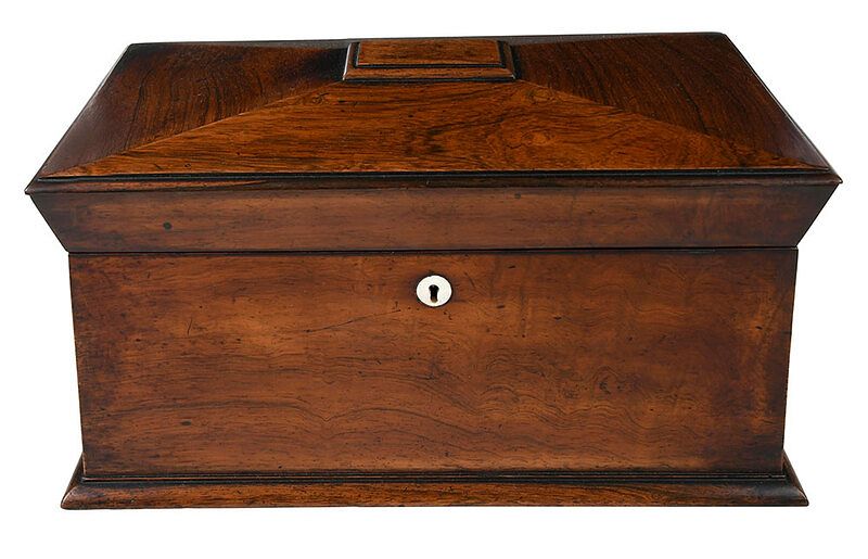 Appraisal: Regency Rosewood Tea Caddy British th century tapered form hinged