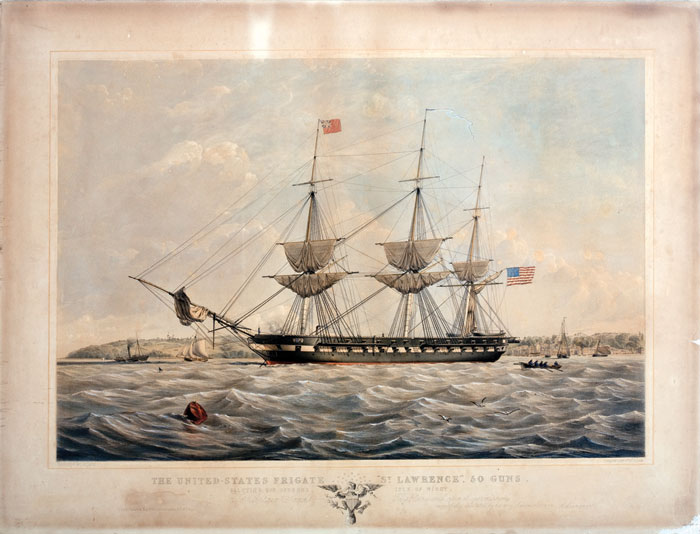 Appraisal: THE UNITED STATES FRIGATE ST LAWRENCE GUNS SAILING OFF OSBORNE