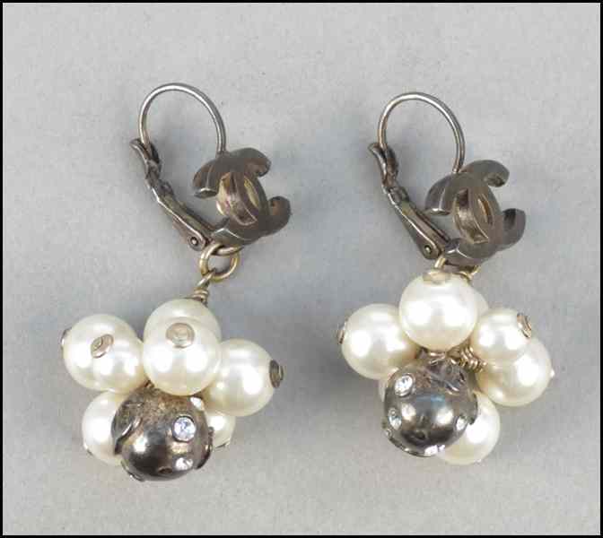 Appraisal: PAIR OF CHANEL FAUX PEARL AND RHINESTONE WIREBACK EARRINGS with