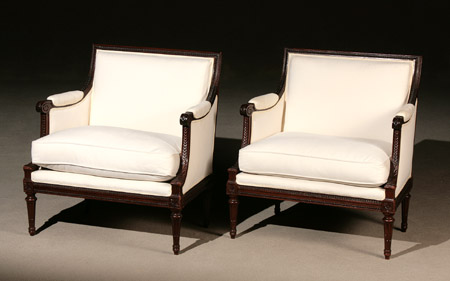 Appraisal: Pair of Louis XVI Style Walnut Berg res Early th