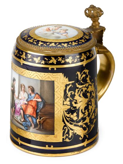 Appraisal: Good Dresden gilded gilt metal mounted cobalt ground porcelain tankard