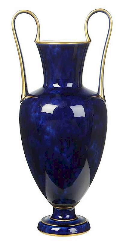 Appraisal: Sevres Cobalt Blue Two Handled Vase French circa ornate gilding