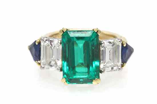 Appraisal: An Karat Yellow Gold Platinum Emerald Sapphire and Diamond Ring