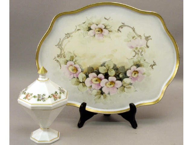 Appraisal: Collection of includes a floral hand painted platter marked Limoges