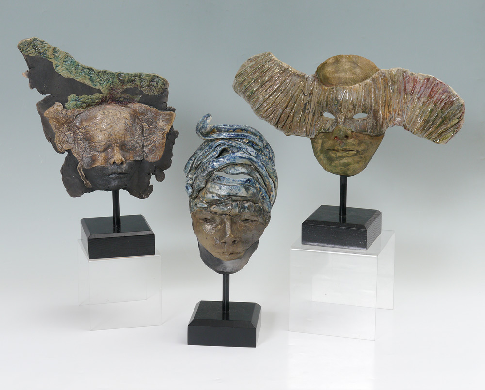 Appraisal: RAKU POTTERY MASKS Each signed Conte largest measures '' h