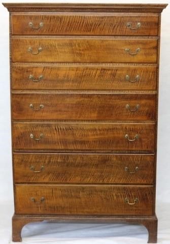 Appraisal: TH C AMERICAN DRAWER TALL CHEST CHERRYWITH FAUX TIGER MAPLE