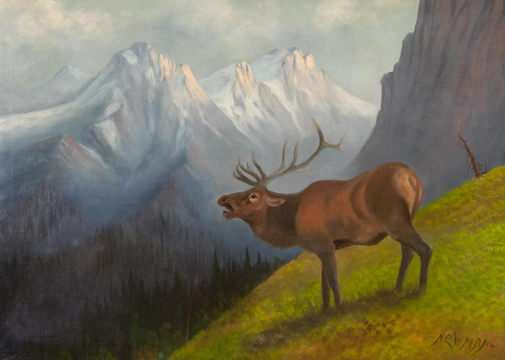 Appraisal: LEROY UPDYKE Washington - oil on canvas elk with mountains