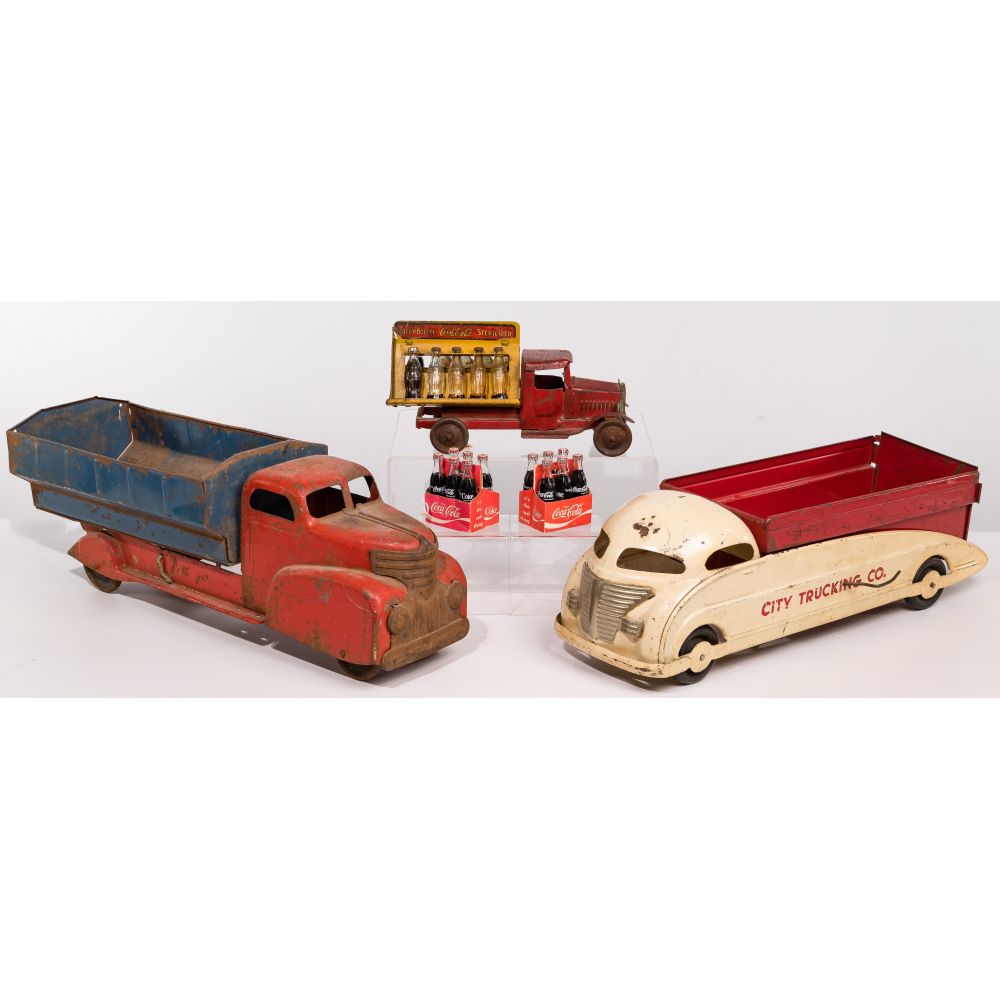 Appraisal: PRESSED STEEL TOY TRUCKS items including Metalcraft Coca-Cola truck having