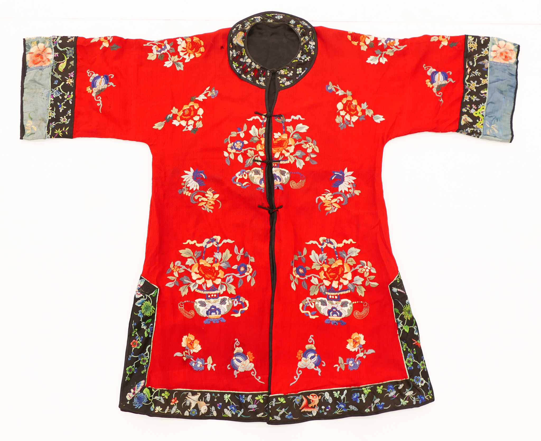 Appraisal: Old Chinese Silk Embroidered Red Robe ''x '' Coral red