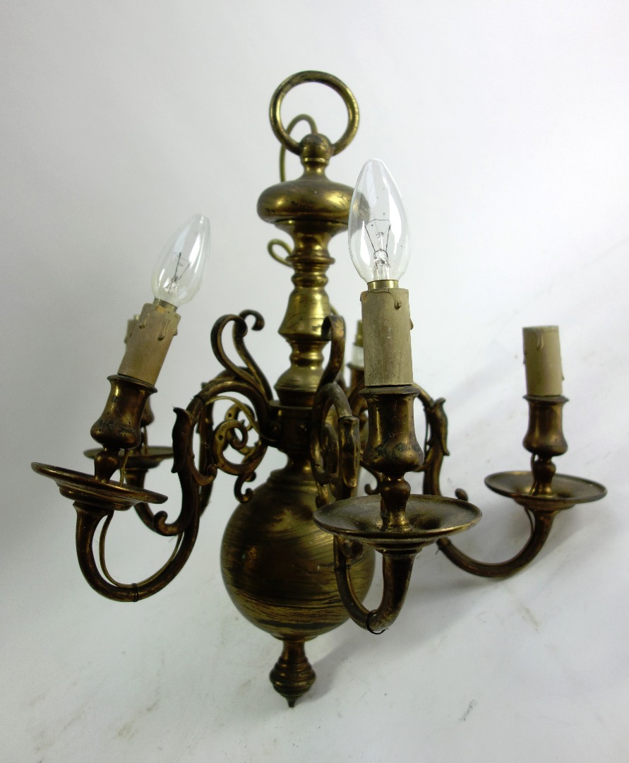 Appraisal: A Dutch th century style gilt metal six branch chandelier