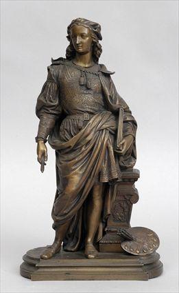 Appraisal: DUCHOISELLE RAPHAEL Bronze impressed signature the Renaissance artist modeled holding