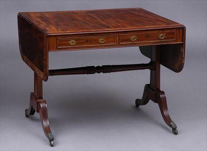 Appraisal: REGENCY INLAID MAHOGANY SOFA TABLE The satinwood cross banded top