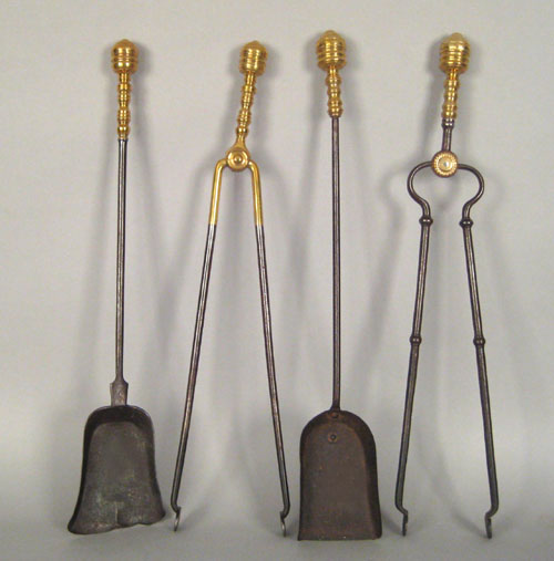 Appraisal: Two pair of wrought iron and brass Federal firetools ca