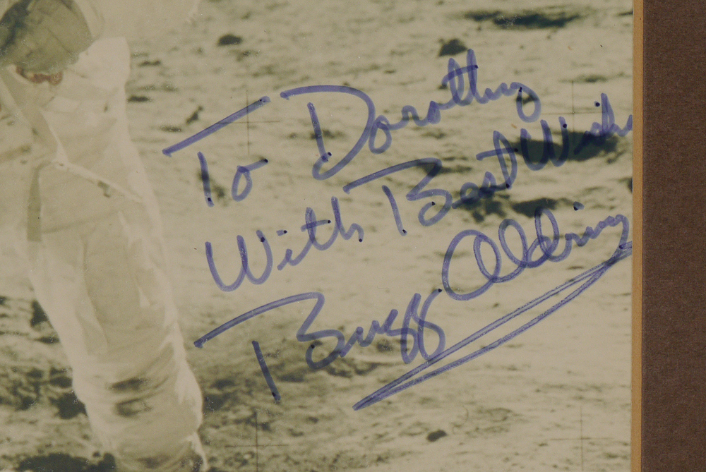 Appraisal: BUZZ ALDRIN SIGNED LUNAR PHOTOGRAPH Iconic photograph of Edwin ''Buzz''